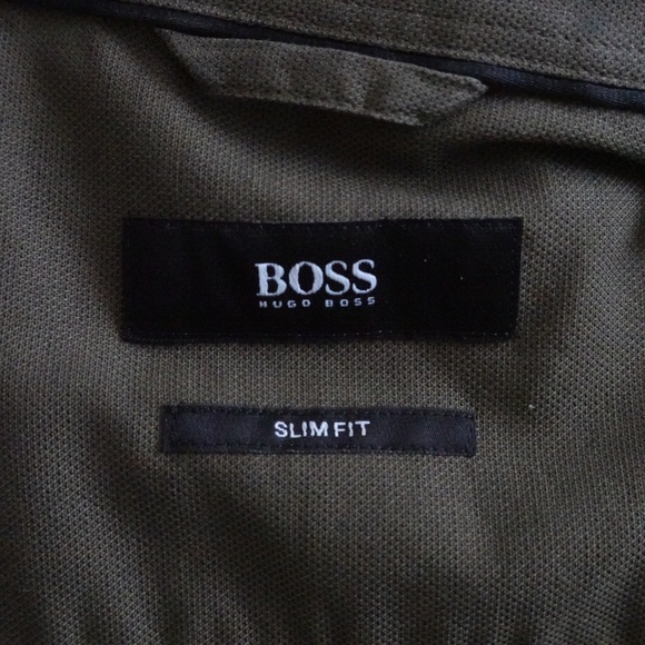 New HUGO BOSS men 100% Cotton Khaki long sleeve shirt size M slim fit - Picture 7 of 8